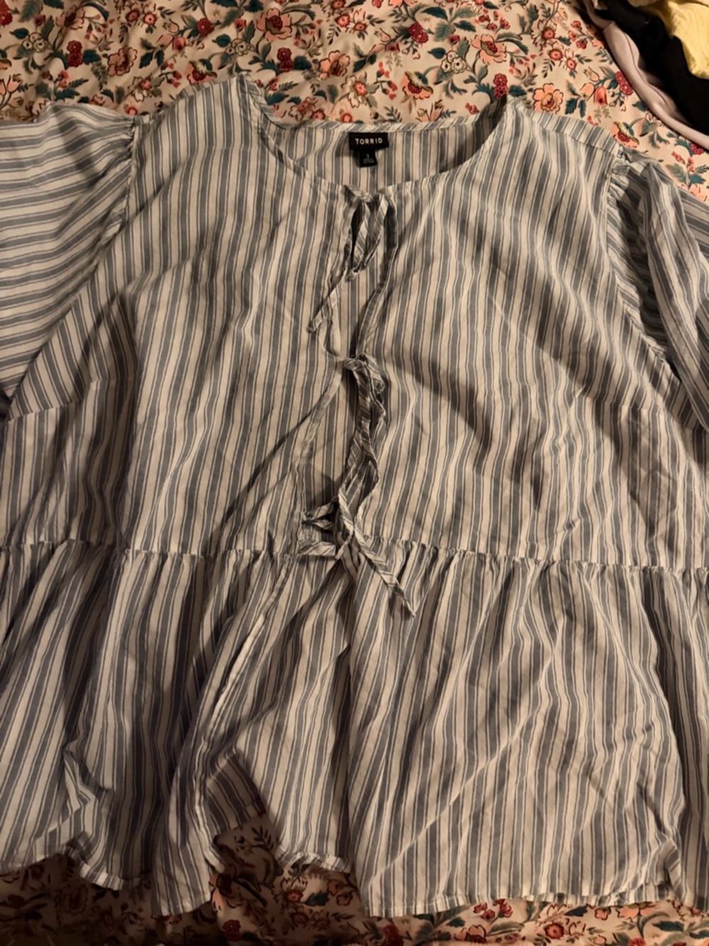 torrid Blue and White Striped Tie-Front Peplum Blouse